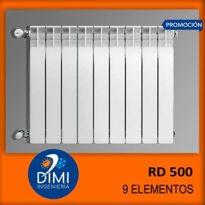 Radiador 9 elementos de aluminio inyectado RD 500 + kit de instalaci&oacute;n completo
