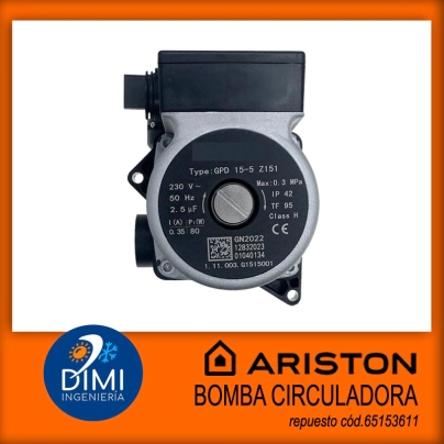 Bomba circuladora - alternativa - 1 veloc. para caldera Ariston - Clas - Genus - Evo - Egis - Bs -