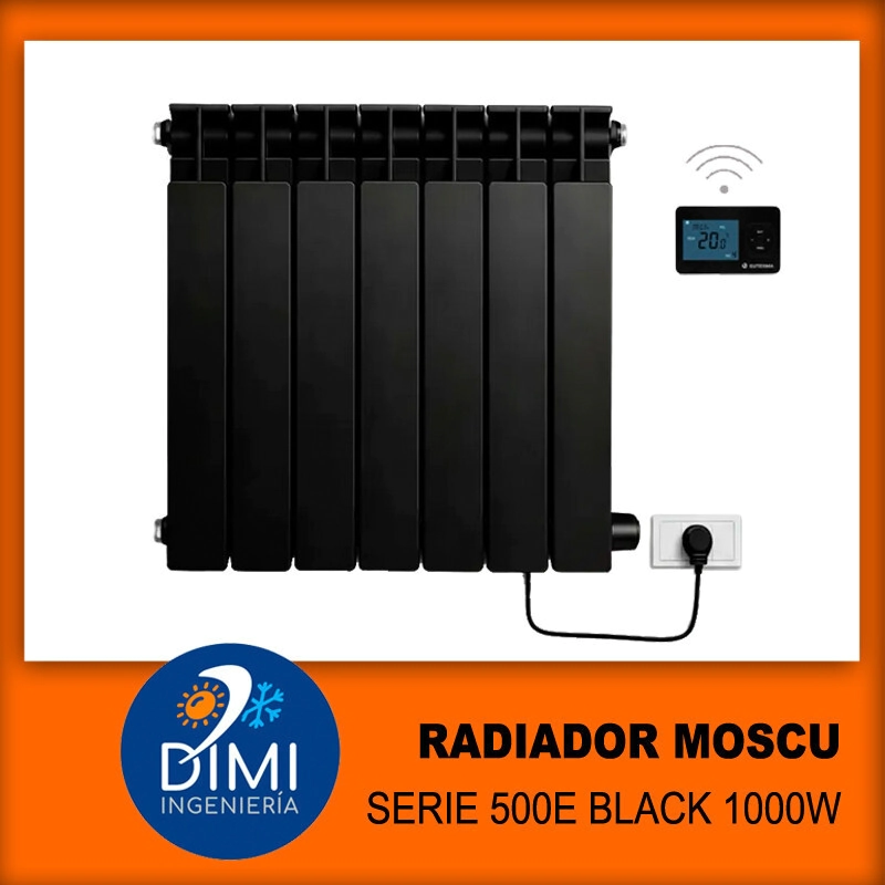 Radiador electrico Moscu Serie500 Negro 1000W + Termostato